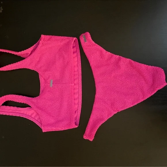 Billabong Summer High Crop Tank Crinkle Ribbed Hike Bikini Set Bubblegum Pink